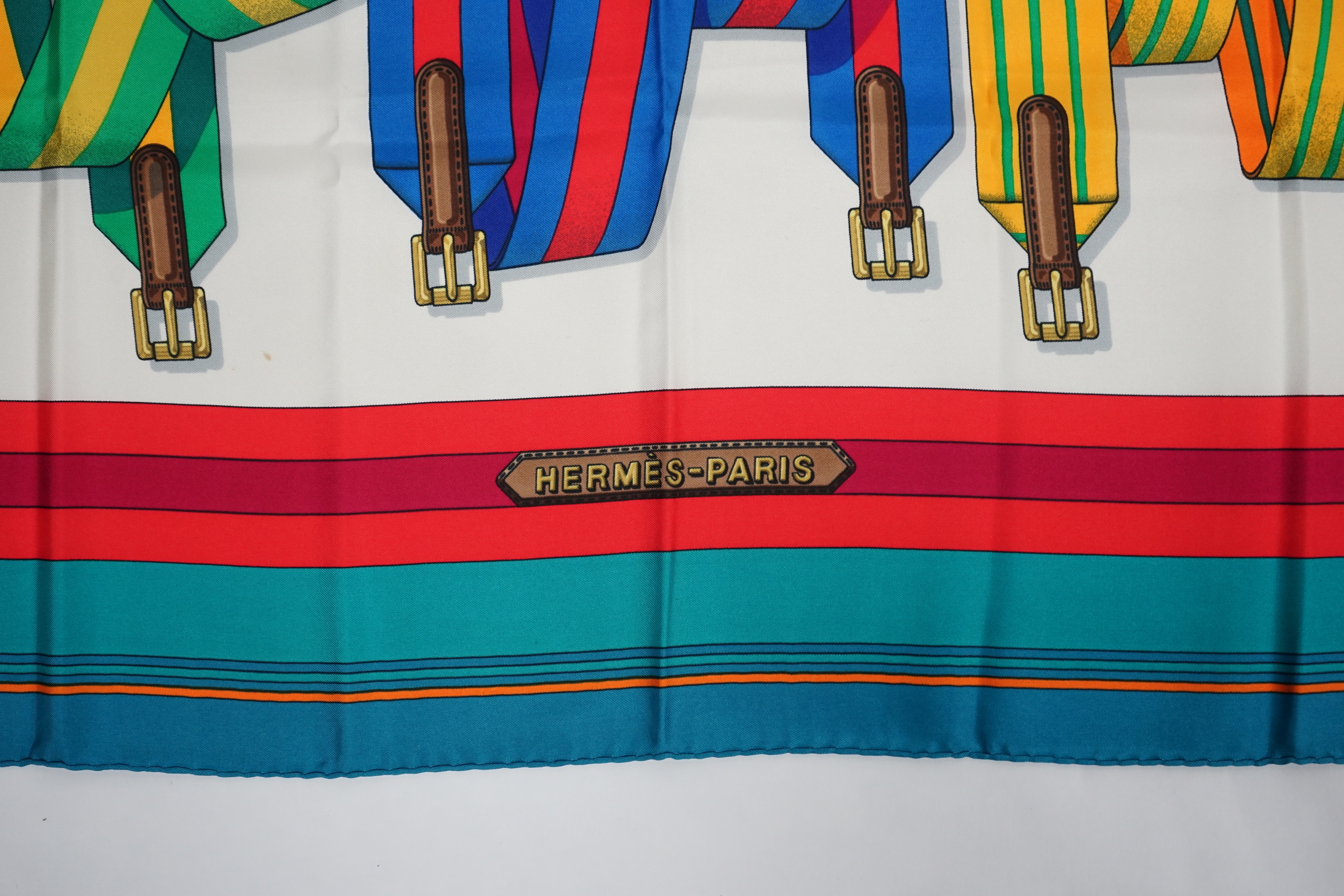 A Hermès Les Sangles silk scarf, 90cm x 90 cm